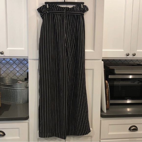 Who What Wear Black White Striped Paper Bag Waist Wide Leg Cropped Pants Large - Picture 3 of 10